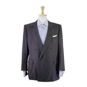 Chester Barrie Gray Double Breasted Wool Cashmere Metal Button Blazer Jacket 40S